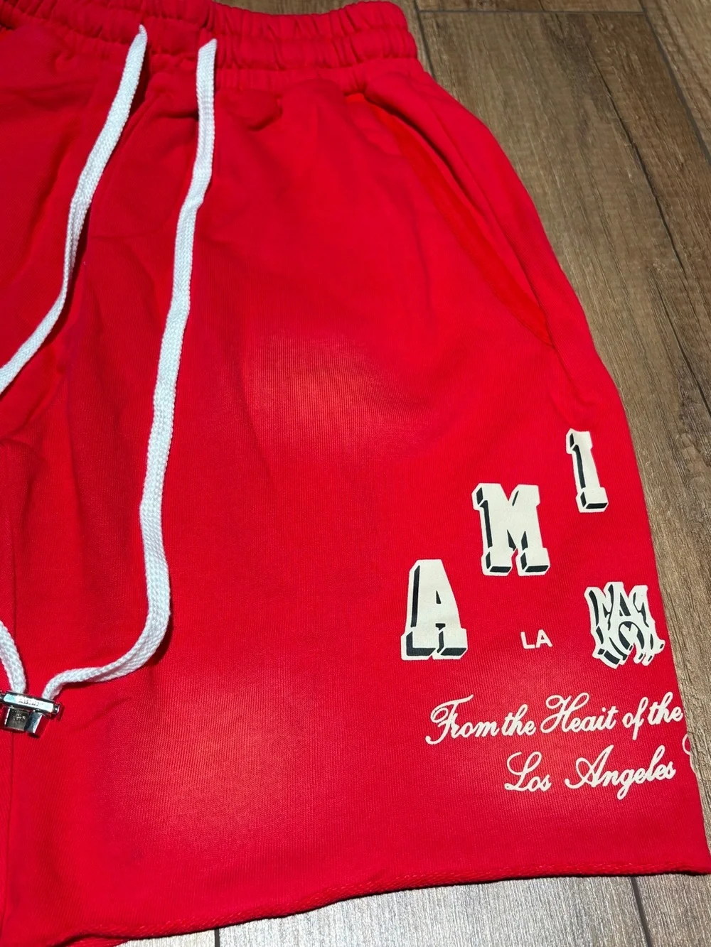 Amiri Mens Red Spotted Shorts White Logo Drawstring Shorts Brand New